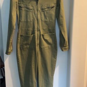 Free People “Lennox” Denim Green Jumpsuit SZ M